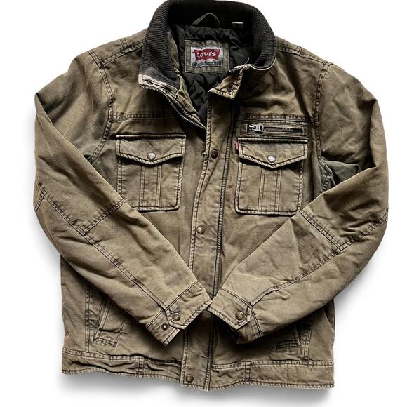 Levi’s Utility Field Jacket Men’s Medium Olive Green Quilted Lining Workwear Zip - Picture 1 of 7